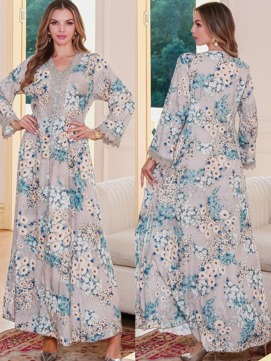 Embroidery Kebaya - ドバイのムスリム女性向けアバヤ、豪華な刺繍とパッチワークプリントのドレス、カフタン、ラマダンローブ、アフリカンドレス、イスラム服、ケバヤ