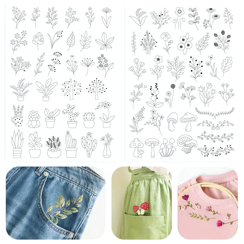 Embroidery Meaning - 水溶性安定剤刺繍パターン、聖書の花柄ステッチ刺繍紙ウォッシュアウェイ、野花手縫いキット