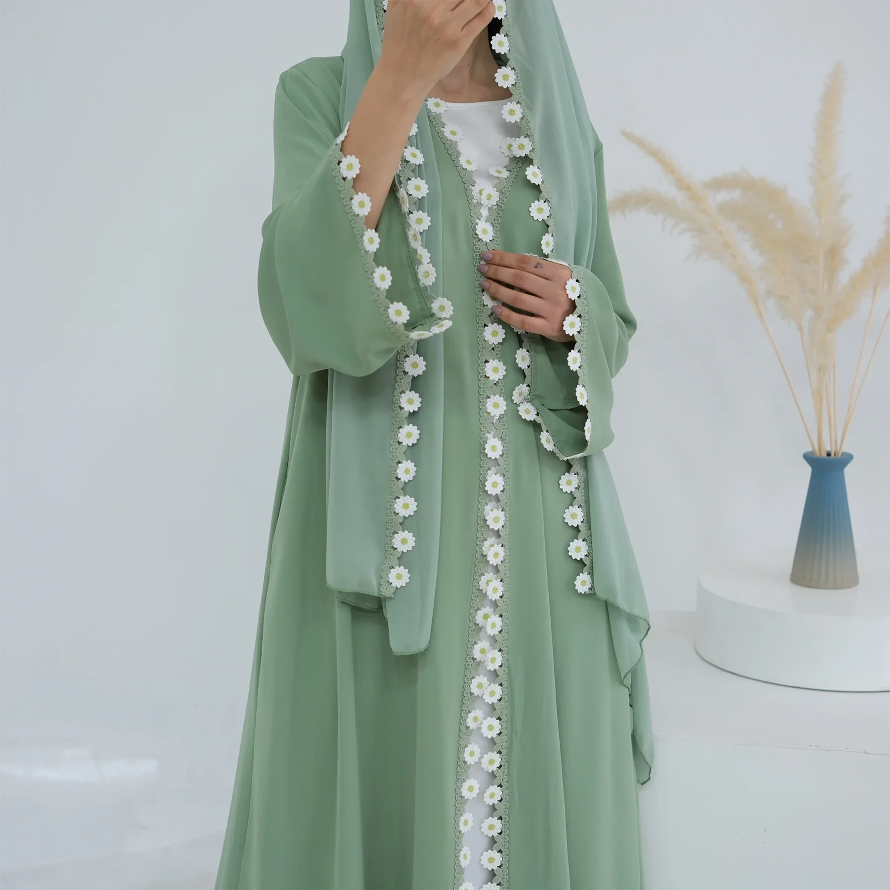 Embroidery Kebaya - フラワードバイアバヤトルコカフタン女性用ドレスムスリムパーティーガウンイードラマダンイスラム服着物カーディガンジャラビーヤケバヤローブ