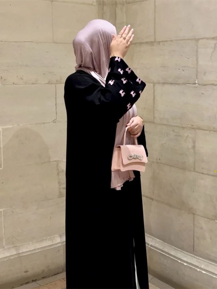 Embroidery Kebaya - 女性のための黒いハートのアバヤ,着物,イスラム教徒のイスラム教徒のドレス,祈りの服,カフタンのドレス,女性のための