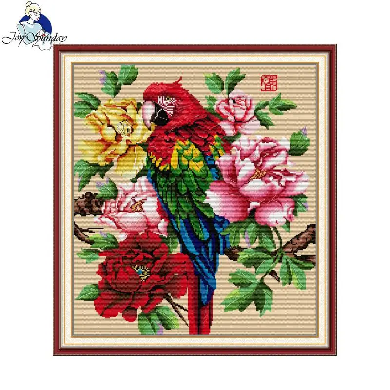 Embroidery Meaning - オウム柄のジョイステッチキット、クロスステッチ、手刺embroidery、クロスステッチ、DIY、フォーククラフト、手刺embroidery、ギフト、DIY、DIY、Aida、16ct、14ct