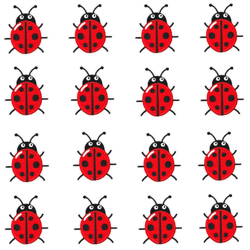 Embroidery Lady Bug - 16個入り/1セット 小さな赤いテントウムシのワッペン かわいい昆虫の刺繍バッジ DIY手芸用品