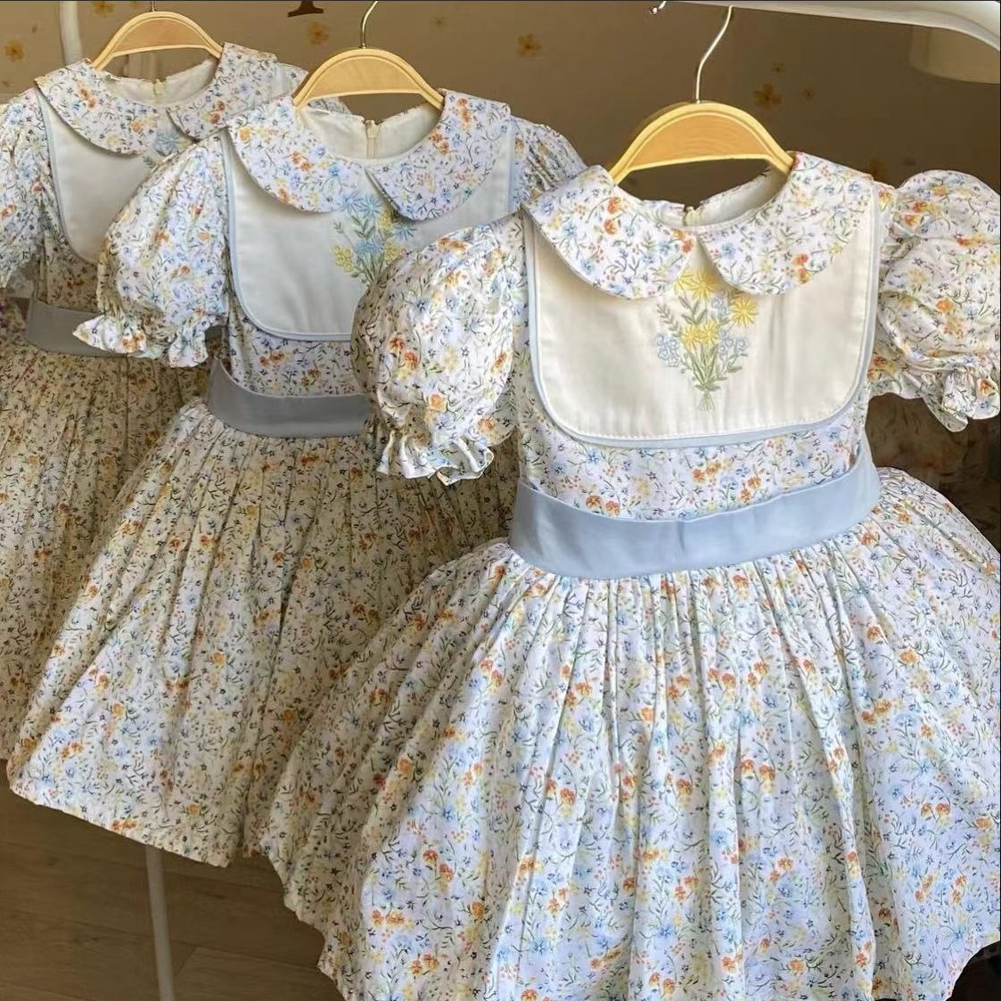 Embroidery Yellow Dress - 0-12Y 女の赤ちゃん夏の花刺繍トルコヴィンテージプリンセスイエロー花柄ドレス誕生日休日写真撮影イード B487