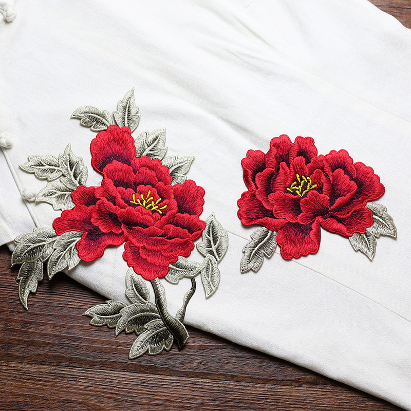 Embroidery Yellow Dress - 1 ペア赤ピンク黄色刺繍フラワーパッチ縫い付けアップリケ修理用ウェディングドレス DIY 装飾