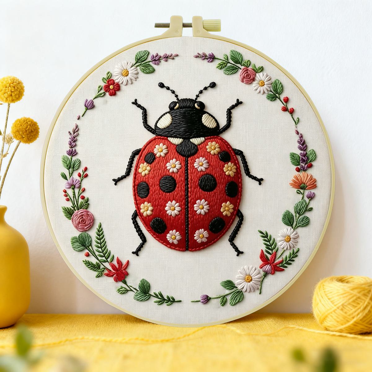 Embroidery Lady Bug - 1pc 20X20CM/15X15CM 7.87/6.3インチてんとう虫刺繍スターターキットDIYキットDIY刺繍キットManualidadesニードルアート縫製アート