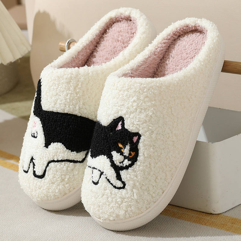 Embroidery Garments - 冬用プラッシュキュートダックスフンド刺繍ホームスリッパ レディース 室内用 静音 暖かい 滑り止め