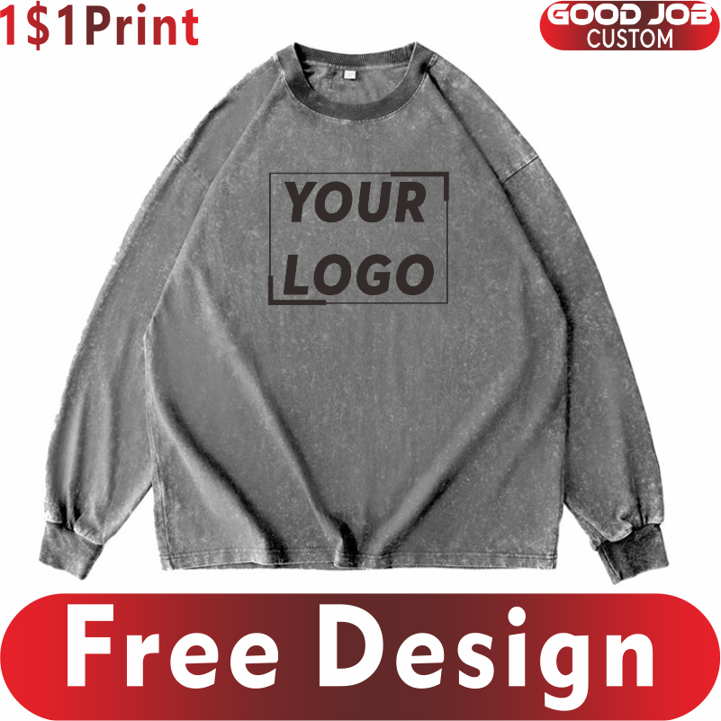 Embroidery Design Logo - カスタム Tシャツヴィンテージ長袖シャツプリントロゴカジュアルラウンドネックトップス刺繍人格パターン作業服デザイン