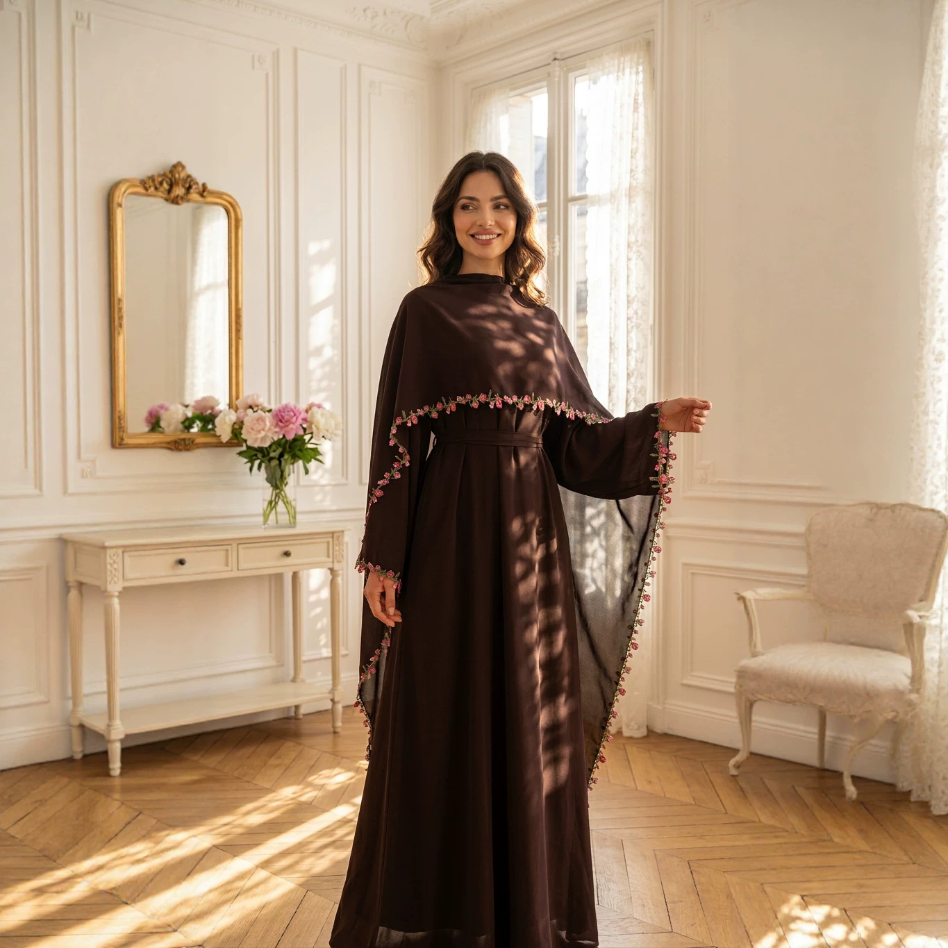 エレガントな刺繍アバヤヒジャブドレス、ムスリム女性用セット、 - Embroidery Kebaya のレビューと価格