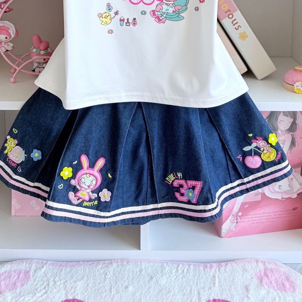 和菓子スカートセット 夏新作 漫画MPプリント半袖Tシャツ＋ - Embroidery Cotton Shirt のレビューと価格