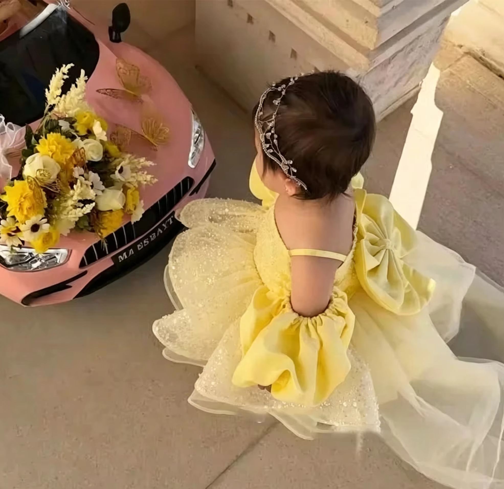 かわいい黄色のフラワーガールドレス結婚式用スパンコールふわふ - Embroidery Yellow Dress のレビューと価格