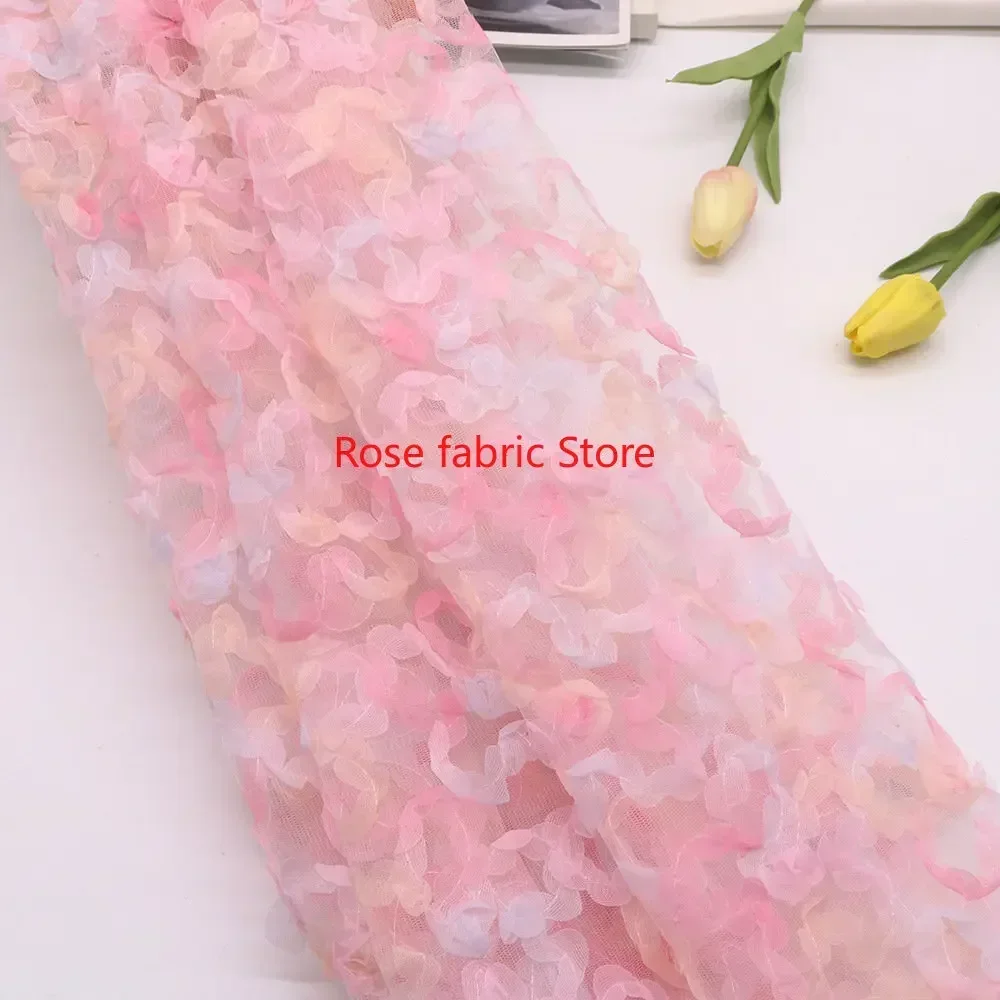 グラデーションシフォンローズクロシェレース生地、レインボーシ - Embroidery Rose のレビューと価格