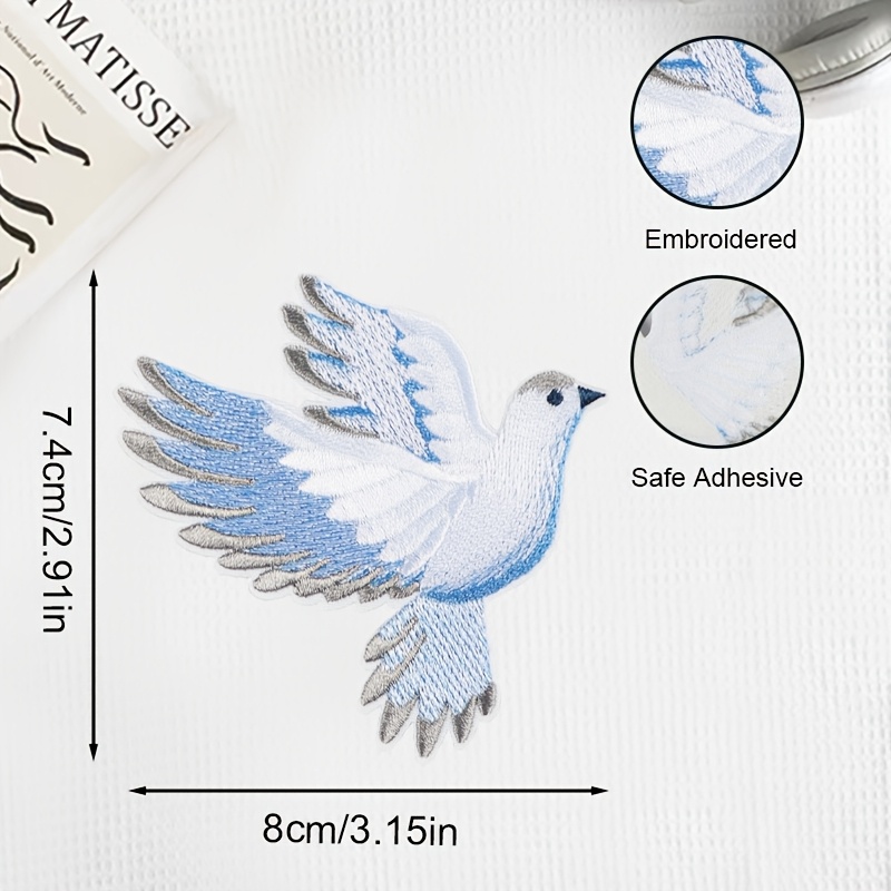 1個入りの青白グラデーションの鳩の刺繍パッチ、ジャケット、帽 - Embroidery Meaning のレビューと価格