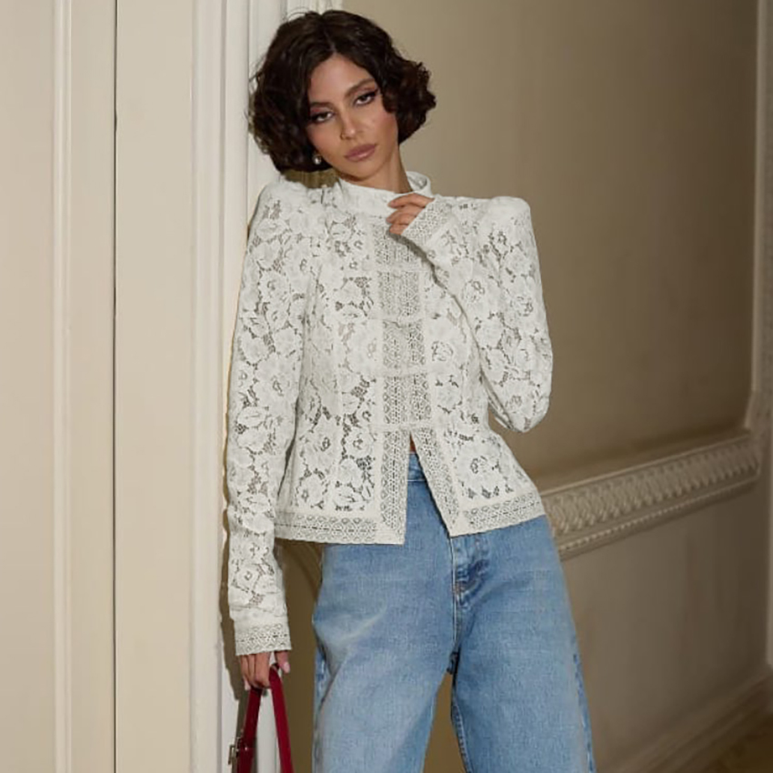 Linad エレガントな刺繍パフスリーブ白シャツ夏のセクシー - Embroidery Online のレビューと価格