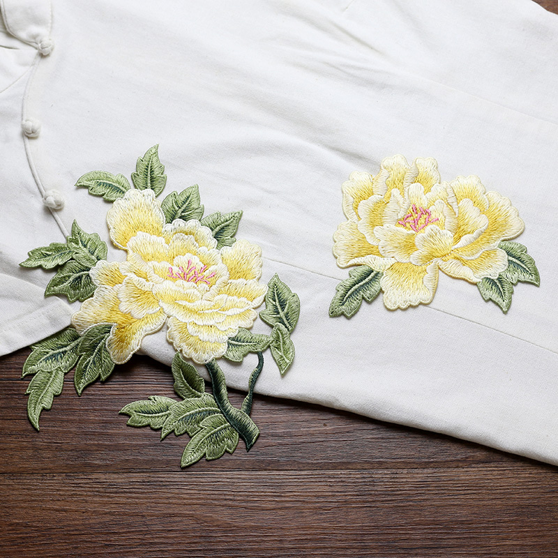 1 ペア赤ピンク黄色刺繍フラワーパッチ縫い付けアップリケ修理 - Embroidery Yellow Dress のレビューと価格