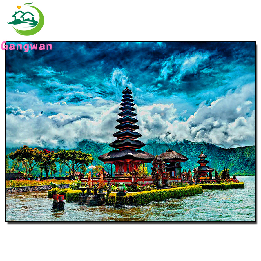 手作りの5Dダイヤモンド絵画キット,モザイク湖の風景,完全な - Embroidery Bali のレビューと価格