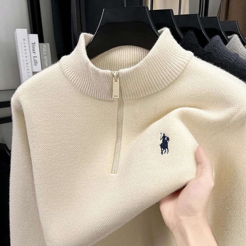 高級ジッパー付きスタンドカラーセーター メンズ 冬新作 ファ - Embroidery Design Logo のレビューと価格