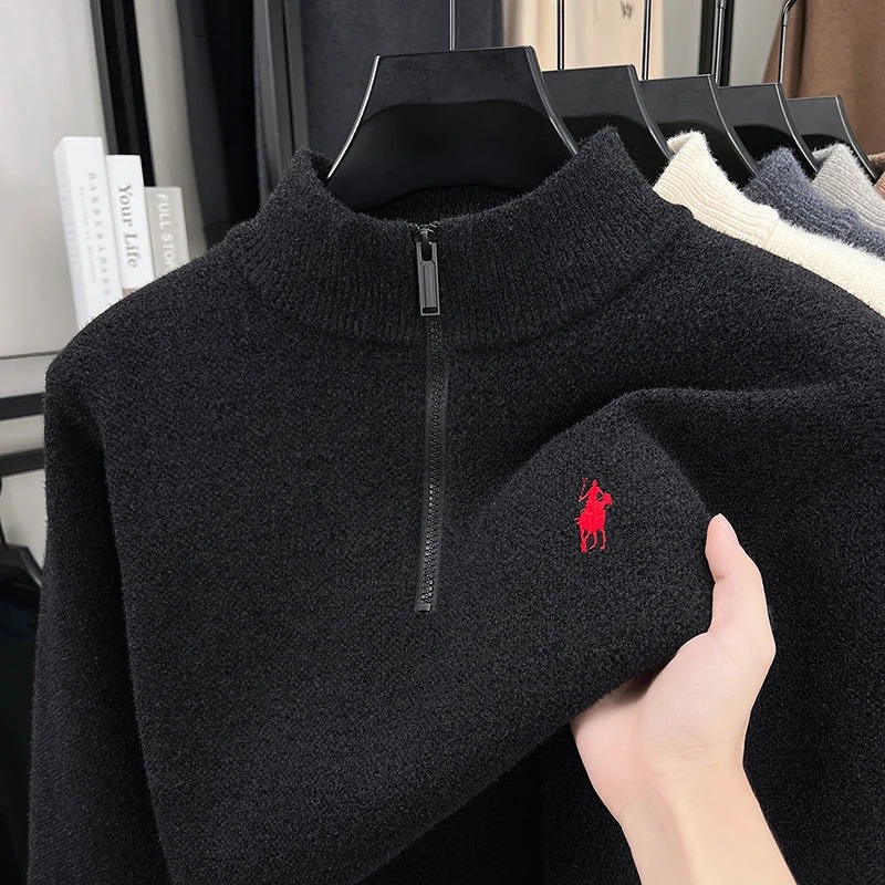 高級ジッパー付きスタンドカラーセーター メンズ 冬新作 ファ - Embroidery Design Logo のレビューと価格