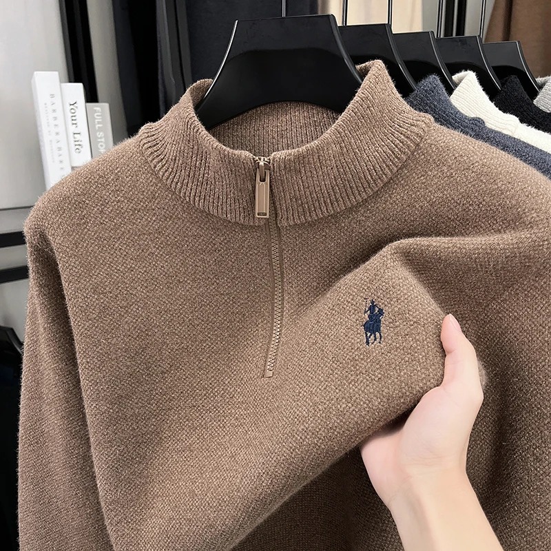 高級ジッパー付きスタンドカラーセーター メンズ 冬新作 ファ - Embroidery Design Logo のレビューと価格