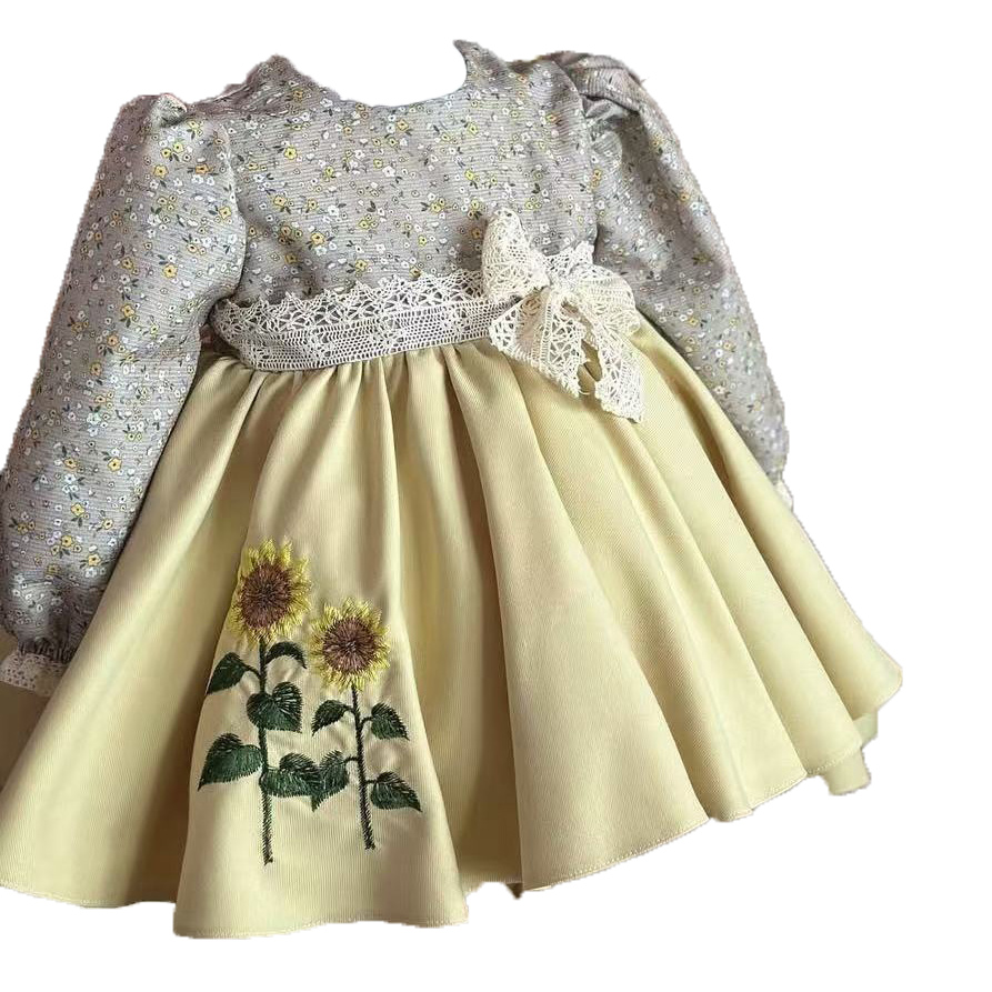 女の赤ちゃん春夏黄色ひまわり刺繍ヴィンテージスペインプリンセ - Embroidery Yellow Dress のレビューと価格
