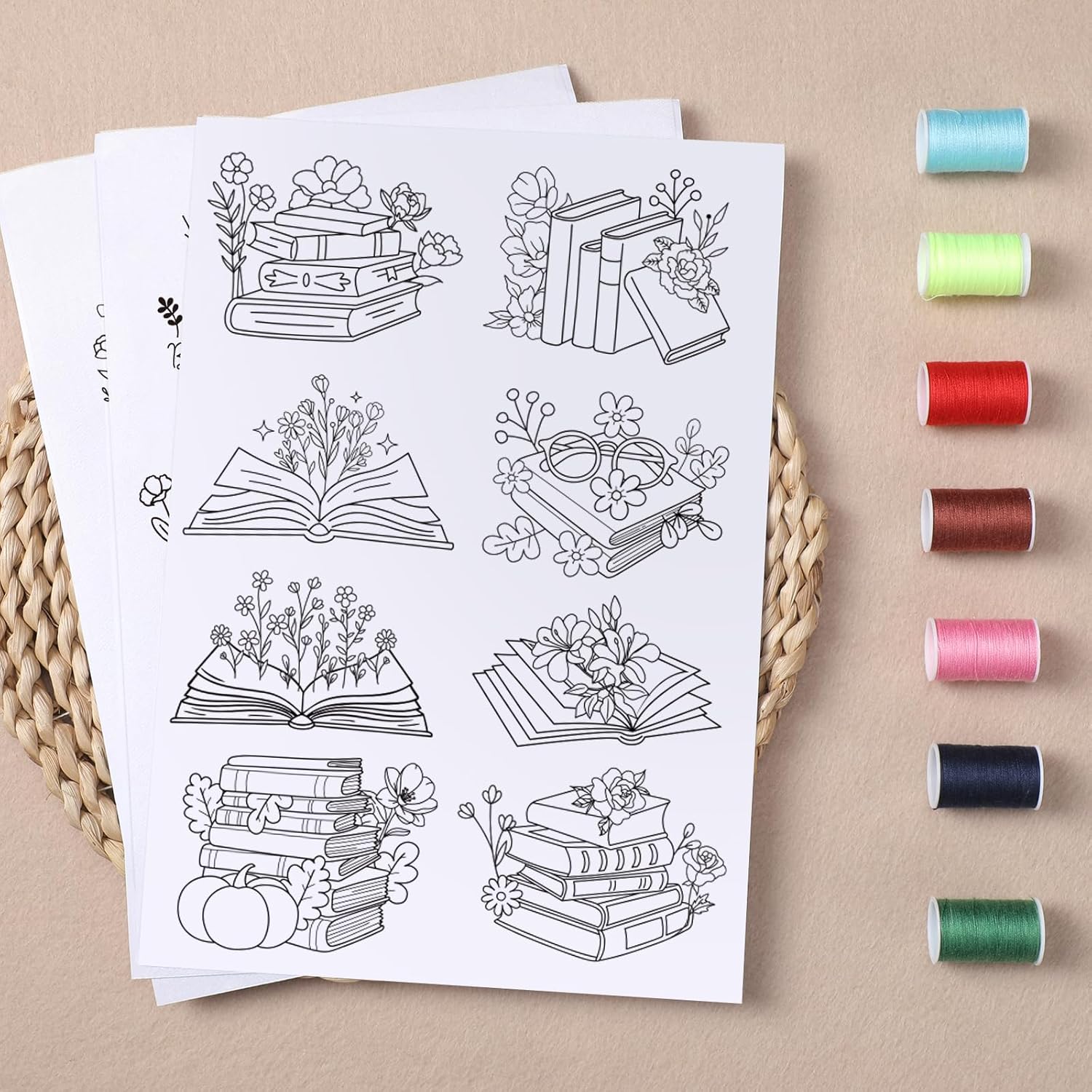 印刷済み刺繍パターン紙、粘着式水溶性安定剤キット（ブックと花 - Embroidery Meaning のレビューと価格