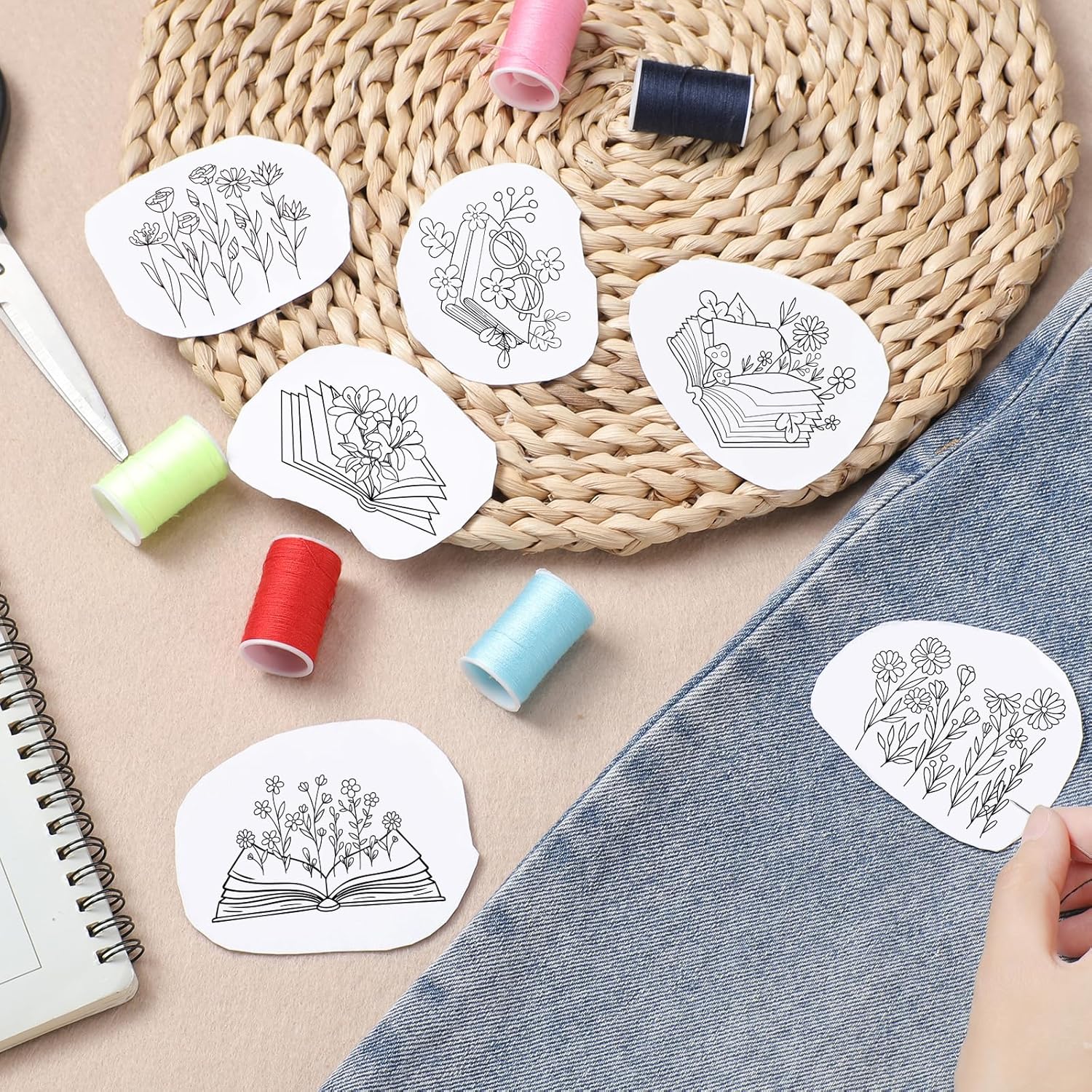 印刷済み刺繍パターン紙、粘着式水溶性安定剤キット（ブックと花 - Embroidery Meaning のレビューと価格