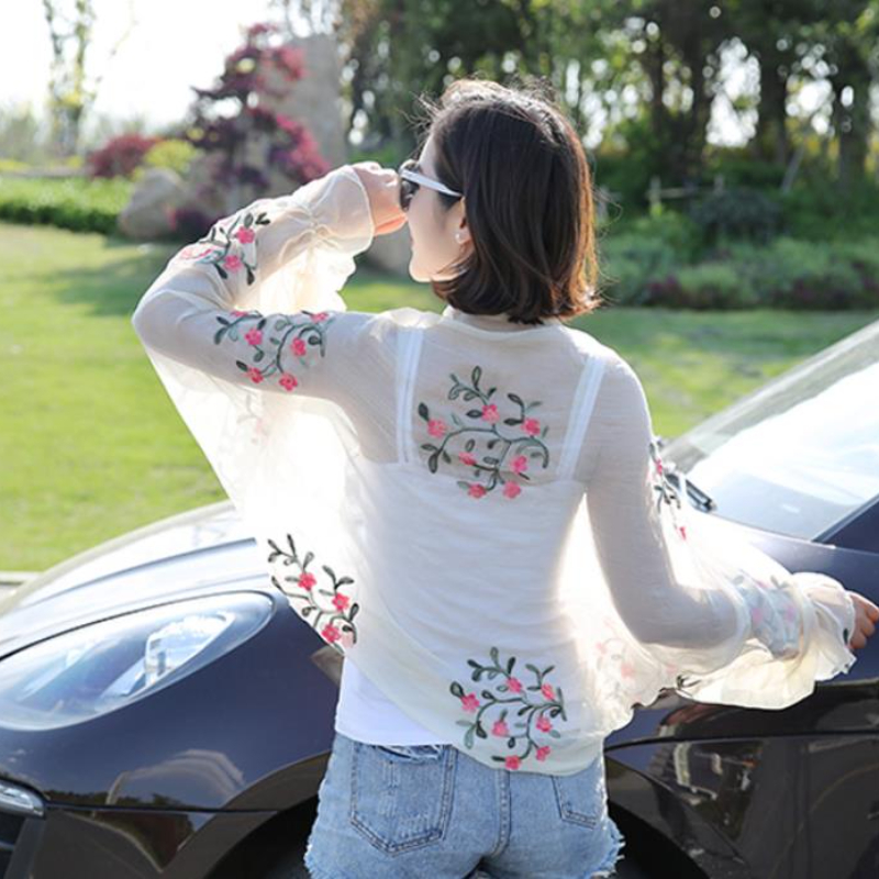 花柄の刺繍入りアームウォーマー,女性用,長袖,カジュアル,日 - Embroidery Cotton Shirt のレビューと価格