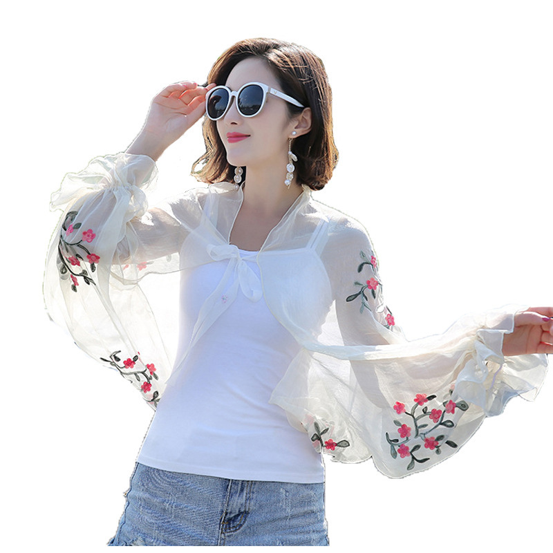 花柄の刺繍入りアームウォーマー,女性用,長袖,カジュアル,日 - Embroidery Cotton Shirt のレビューと価格