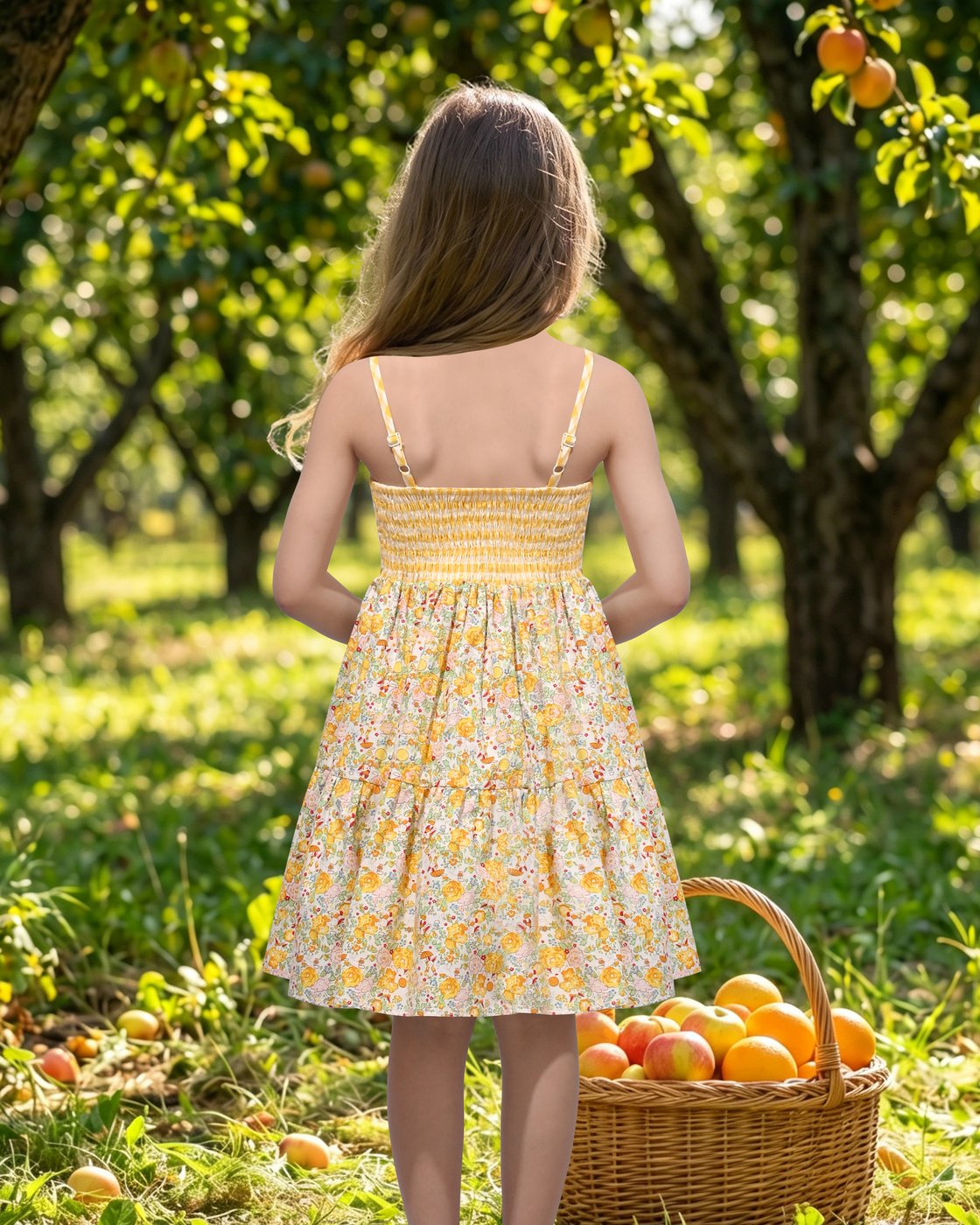 女の子用ドレス イエロー ギンガムチェック 自転車刺繍 ノー - Embroidery Yellow Dress のレビューと価格
