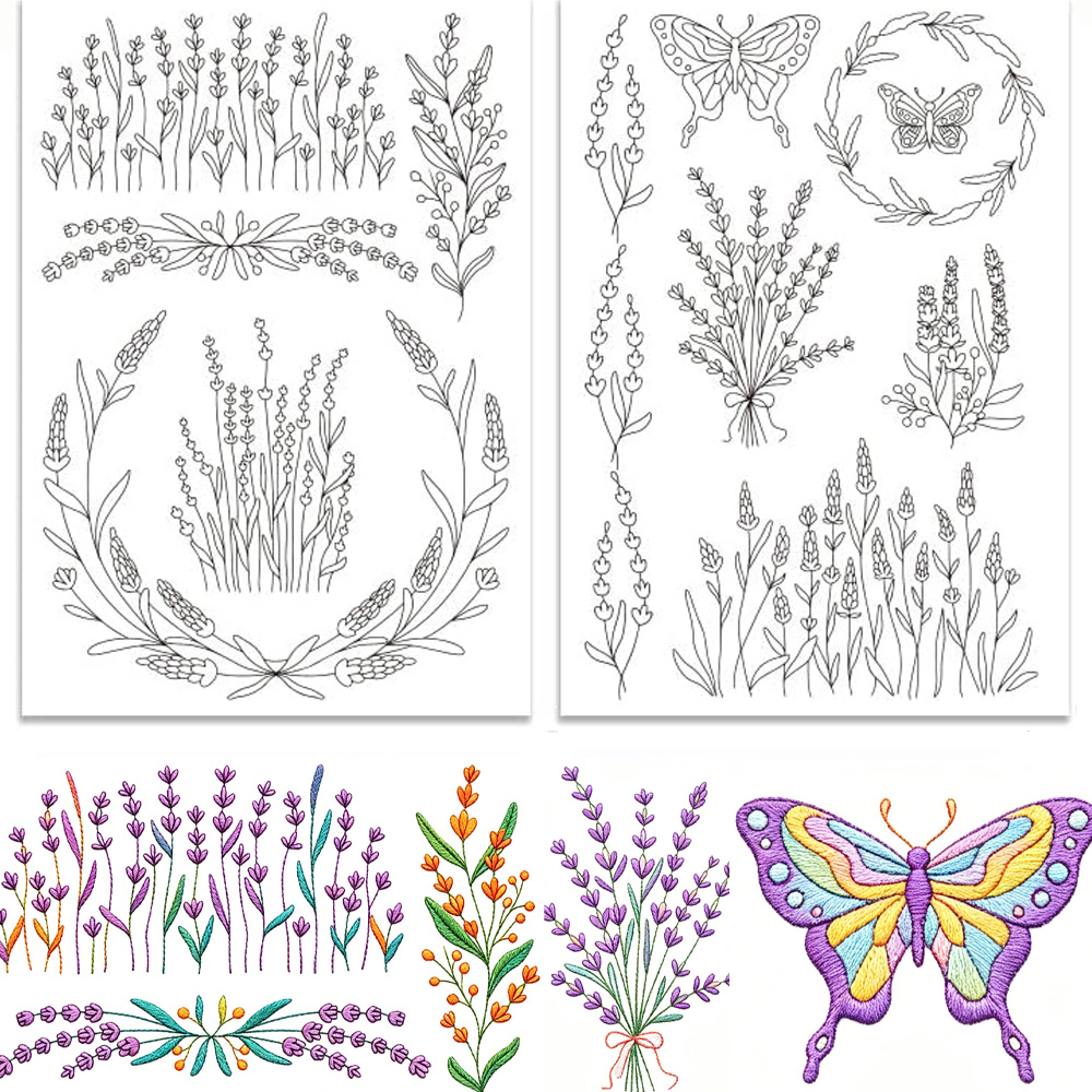ラベンダーフラワーバタフライ水溶性スティック＆ステッチ刺繍パ - Embroidery Meaning のレビューと価格