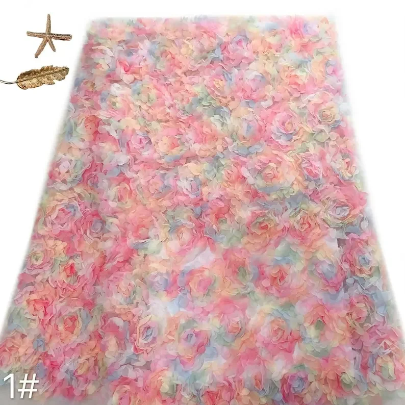 3Dシフォンローズフラワーレース生地、フラワー刺繍チュール、 - Embroidery Rose のレビューと価格