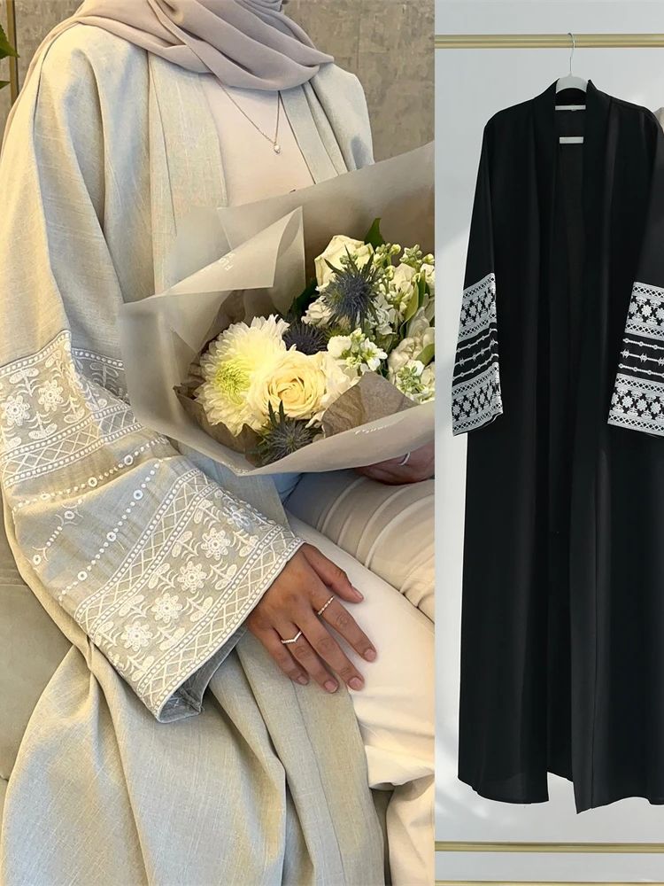 ラマダンイード黒オープン着物アバヤダーメンドバイイスラム教徒 - Embroidery Kebaya のレビューと価格