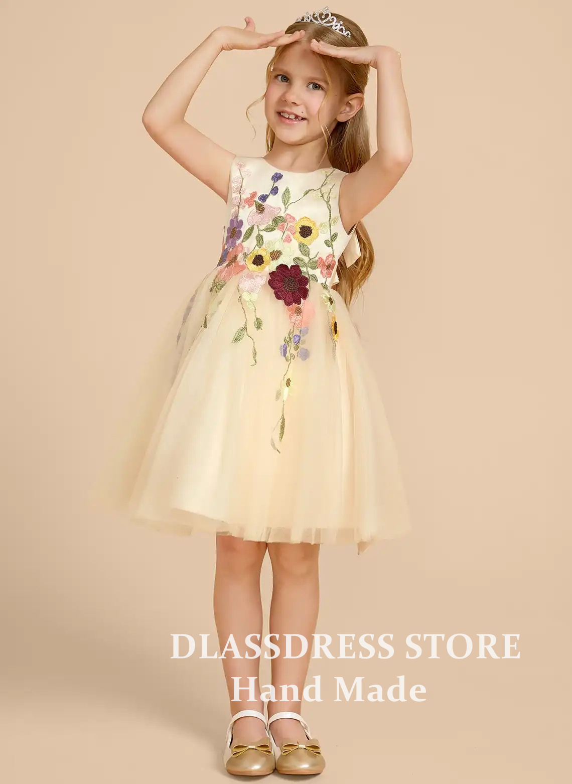 カスタマイズされた黄色のチュールフラワーガールドレス、リボン - Embroidery Yellow Dress のレビューと価格