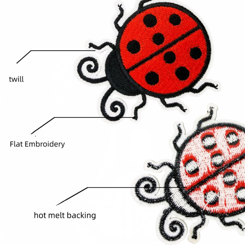 クリエイティブで可愛らしい漫画風の昆虫モチーフの刺繍ワッペン - Embroidery Lady Bug のレビューと価格