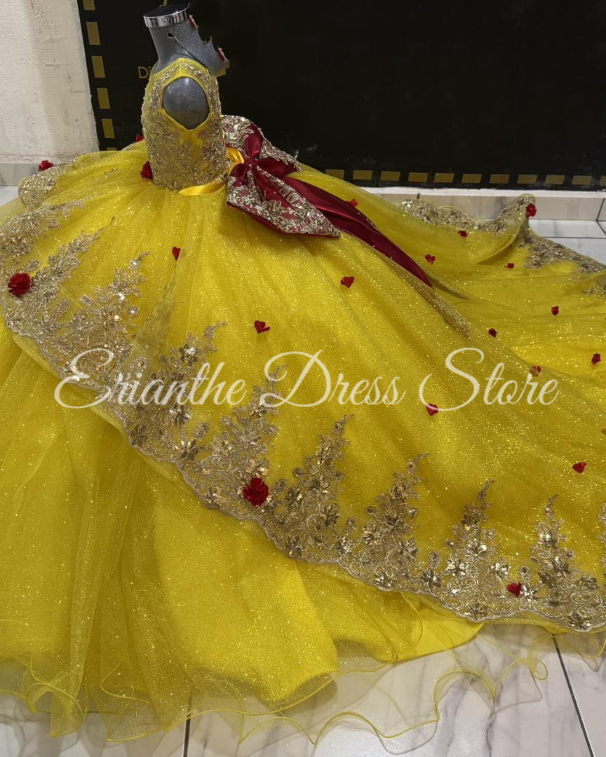 イエローフラワーガールドレス、ウェディングチュールパフ、赤い - Embroidery Yellow Dress のレビューと価格