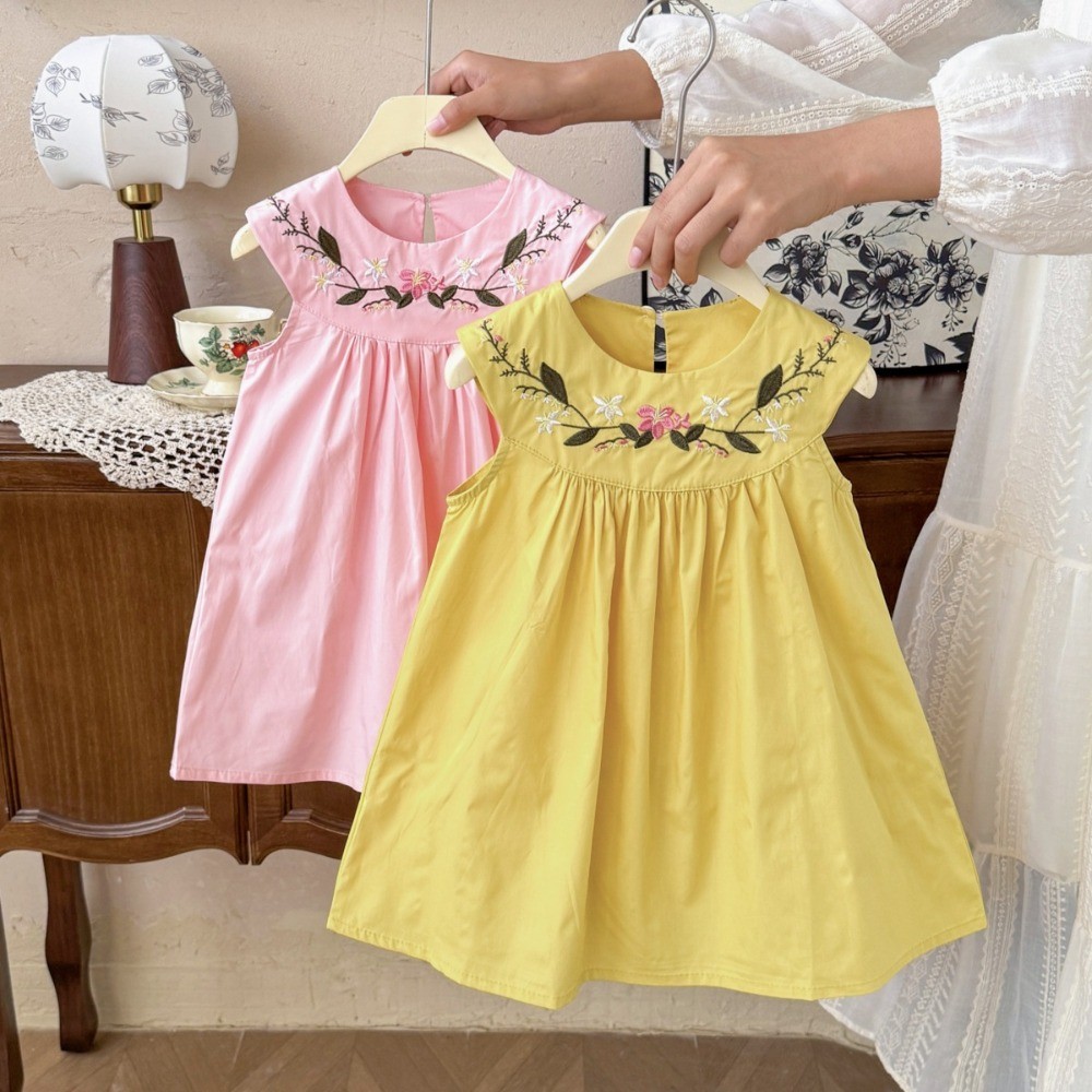 2-7歳韓国版夏の新しい女の子カジュアルドレスピンクイエロー - Embroidery Yellow Dress のレビューと価格